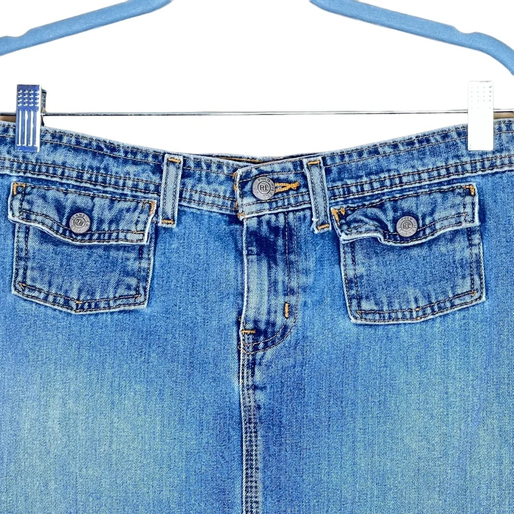 Ralph Lauren Polo Jeans Co. Flap Pocket Denim Fly Front Mini Skirt Size 8